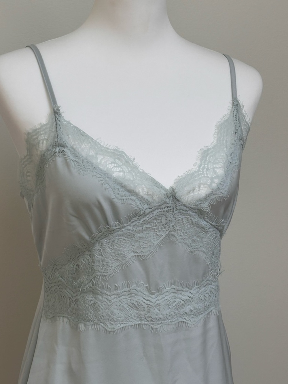 Baby Blue Silky Lace-Trim Midi Slip Dress M